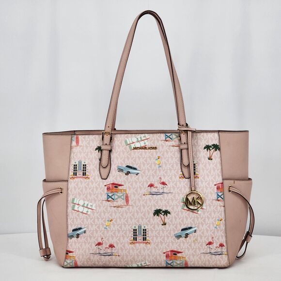 Michael Kors Gilly Beach Pink Logo Large Drawstring Travel Tote Bag - Picture 1 of 15